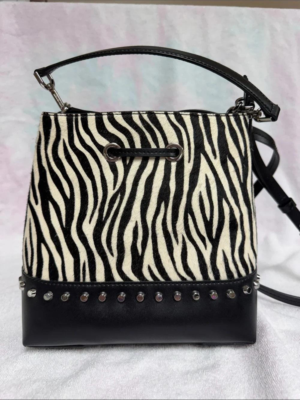 Michael Kors Black & White Zebra-Print Drawstring Crossbody - Picture 7 of 9